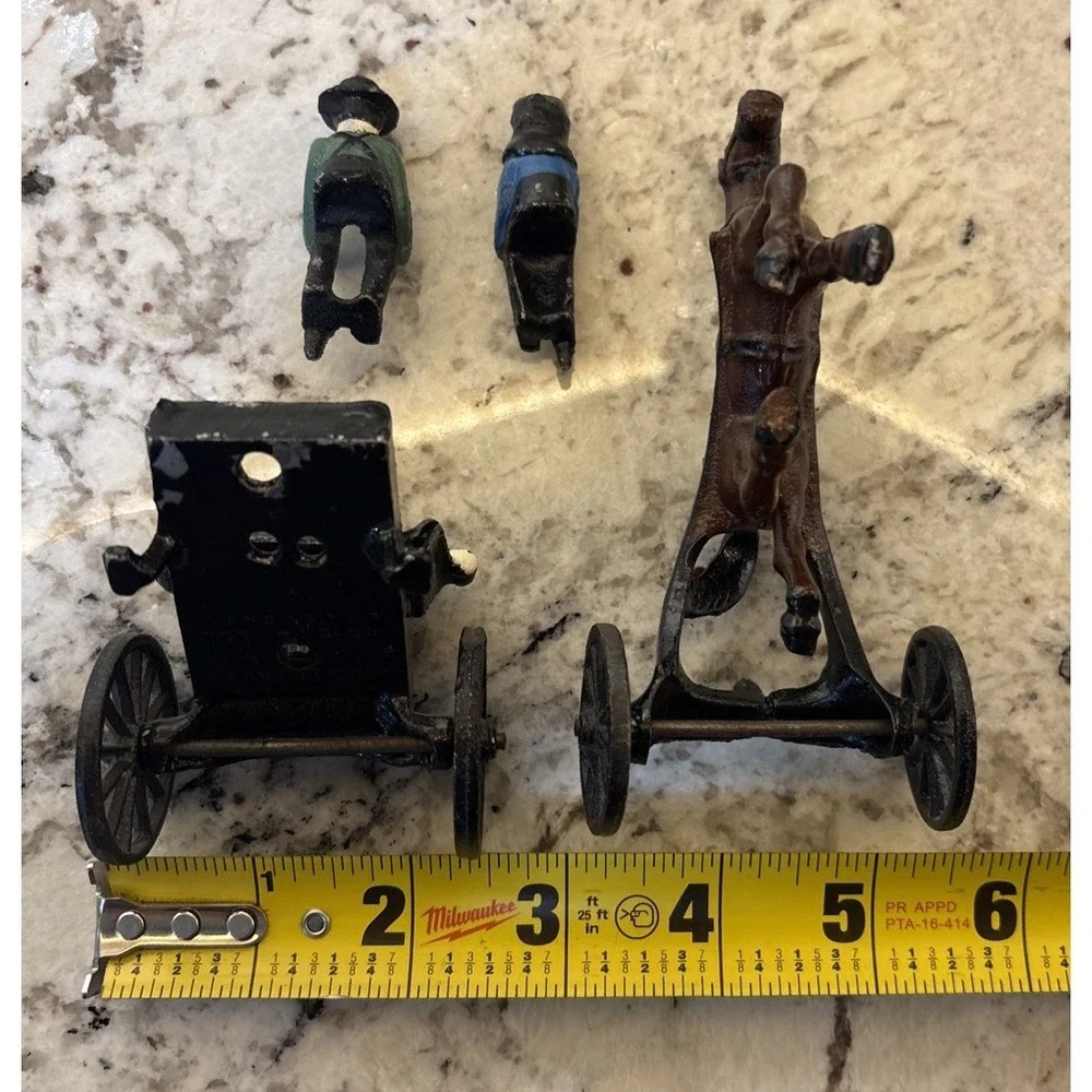 Four Piece Vintage #sm19 Amish Lancaster Cast Iron Horse Drawn Carriage & Riders